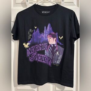 New Wednesday Black Nevermore Academy Graphic T-Shirt medium